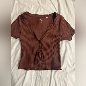 short sleeve ribbed lettuce top
